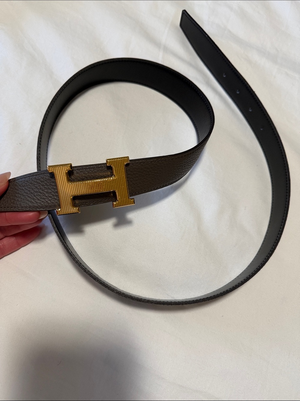 Hermes Black Leather Belt with Gold H Buckle